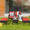 5-Piece Patio Rattan Furniture Set – Red