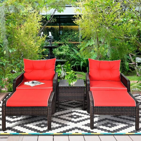 5-Piece Patio Rattan Furniture Set – Red