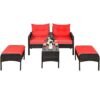 5-Piece Patio Rattan Furniture Set – Red