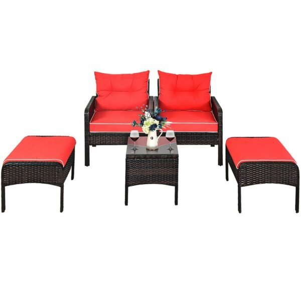 5-Piece Patio Rattan Furniture Set – Red