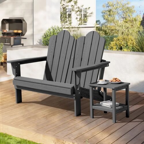 Folding Adirondack Outdoor Bench – Gray