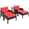 5-Piece Patio Rattan Furniture Set – Red