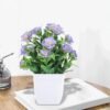 Small Artificial Potted Plant with Flowers – Green