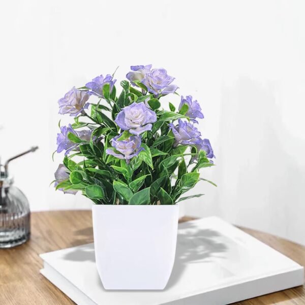 Small Artificial Potted Plant with Flowers – Green