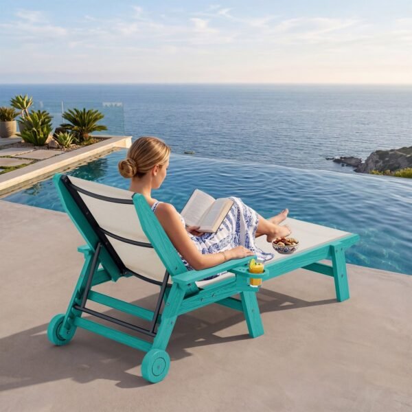 Textilene Outdoor Chaise Lounge Chair – Aruba Blue