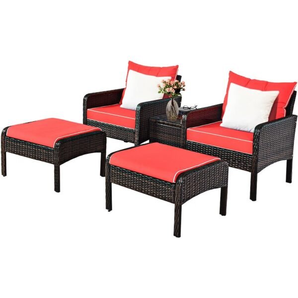 5-Piece Patio Rattan Furniture Set – Red