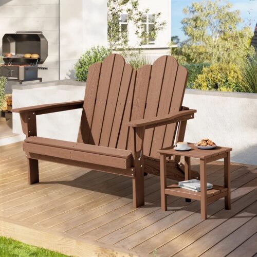 Folding Adirondack Outdoor Bench – Brown