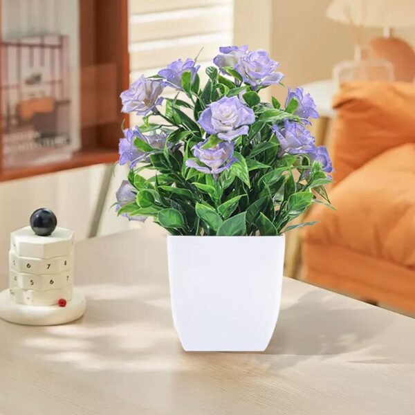 Small Artificial Potted Plant with Flowers – Green