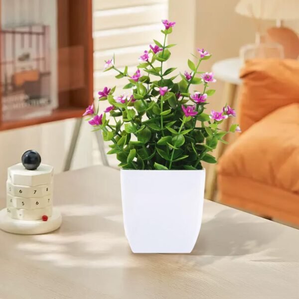 Small Artificial Potted Plant with Flowers – Green