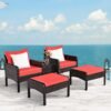 5-Piece Patio Rattan Furniture Set – Red