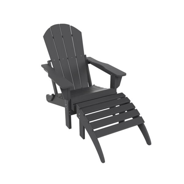 Outdoor Adirondack Chair & Ottoman Set – Gray