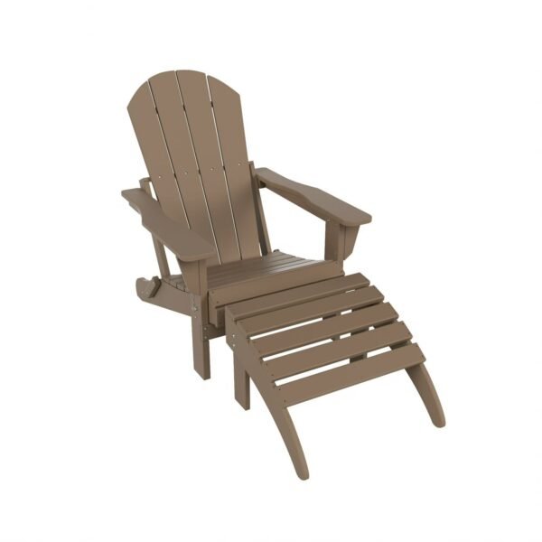 Outdoor Adirondack Chair & Ottoman Set – Weathered Wood