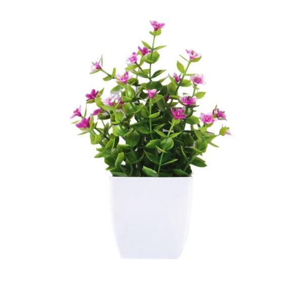Small Artificial Potted Plant with Flowers – Green