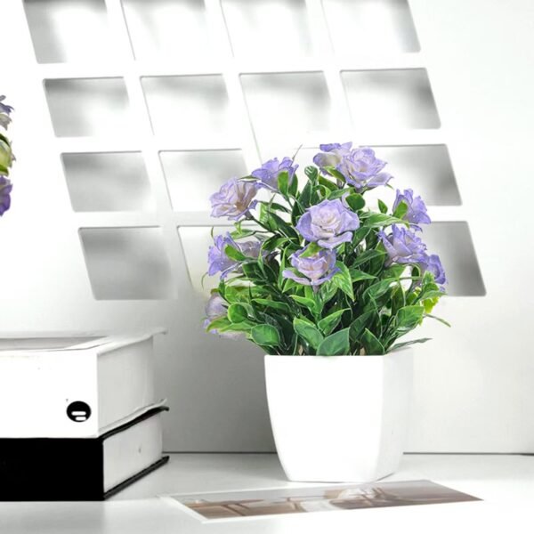 Small Artificial Potted Plant with Flowers – Green