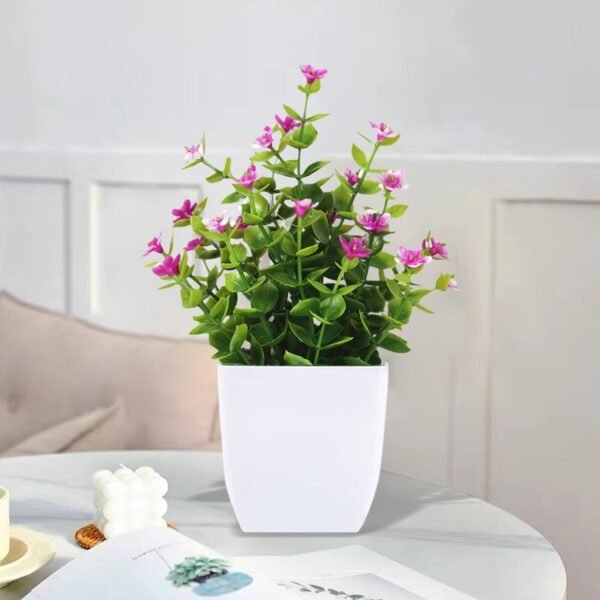 Small Artificial Potted Plant with Flowers – Green