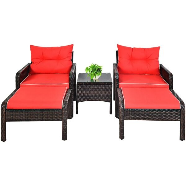 5-Piece Patio Rattan Furniture Set – Red