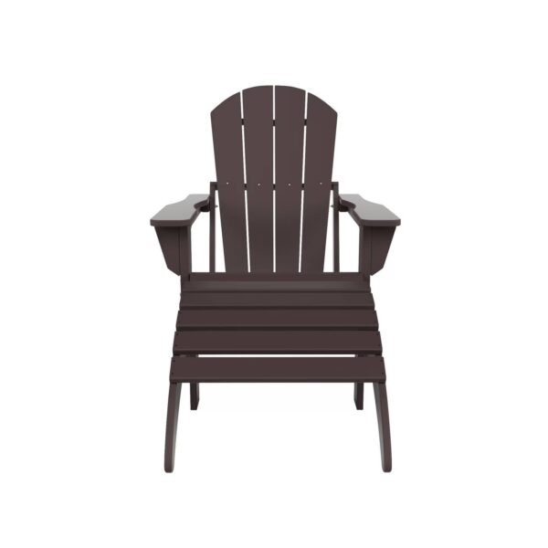 Outdoor Adirondack Chair & Ottoman Set – Dark Brown