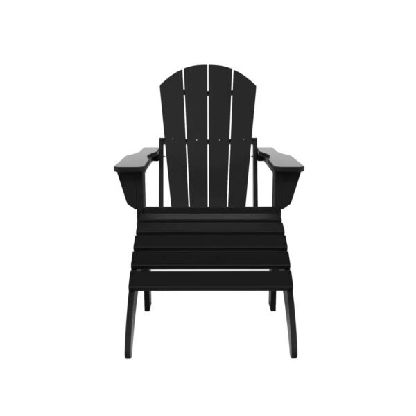 Outdoor Adirondack Chair & Ottoman Set – Black